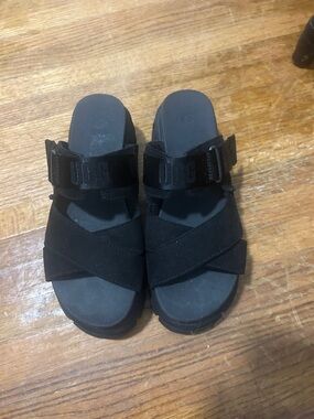 Ugg Black Slide Sandals with Crisscross Straps